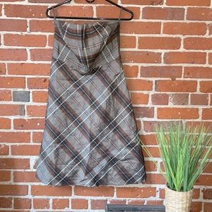 Banana Republic Dress Strapless Mini Gray & Brown Multi Color Plaid Size 4